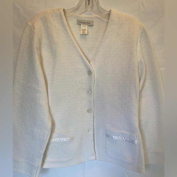 Vintage Christian Dior White
Satin Lace Trim Sleep Jacket Cardigan - Picture 1 of 7